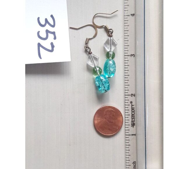 NEW Earrings Summer rain pretty beads as sky blue crackle glass, grass 352#fs- - Picture 4 of 5